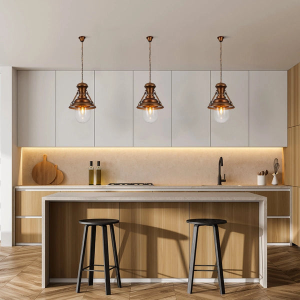 Indoor usage of Brown Metal Clear Glass Step Pendant Ceiling Light with E27 | TEKLED 150-17824