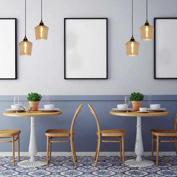 Indoor usage of Amber Glass Schoolhouse Pendant Ceiling Light with E27 | TEKLED 150-17826