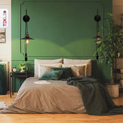 Black Metal Funnel Pulley Wall Light E27 in indoor setting bedroom