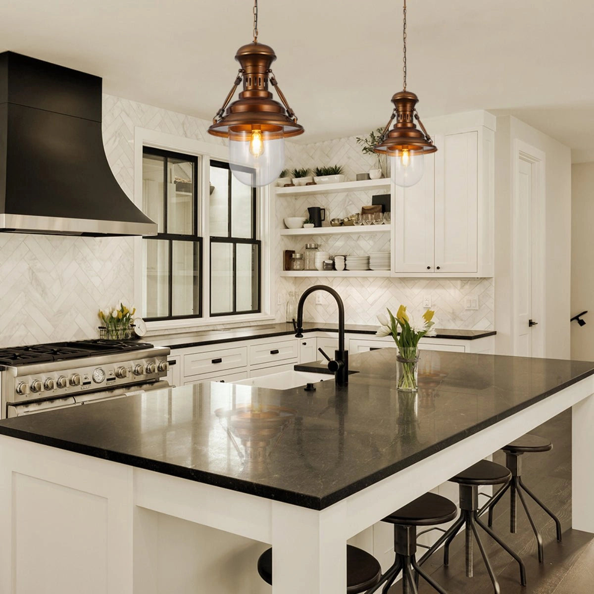 More interior usage of Brown Metal Clear Glass Step Pendant Ceiling Light with E27 | TEKLED 150-17824