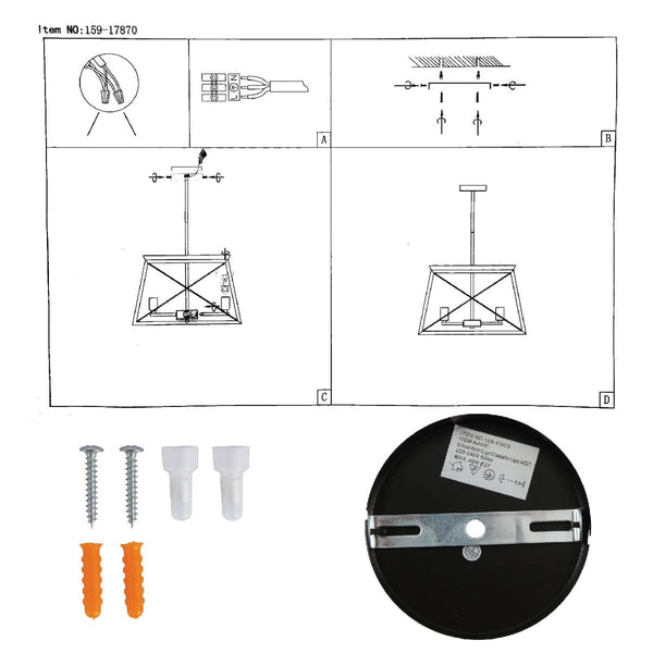 User manual for Caged Candle Industrial Kitchen Island Retro Square Pendant Ceiling Light with 4xE27 Gold Black Finishing | TEKLED 159-17870