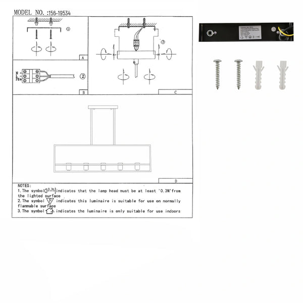 User manual for Black Metal Cuboid Kitchen Island Chandelier Ceiling Light with 5xE27 | TEKLED 156-19534