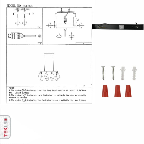 User manual for Amber Glass Black Metal Island Chandelier with 8xE27 Fitting | TEKLED 158-19574