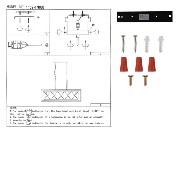User manual for Black Metal Cage Old Wood Cuboid Kitchen Island Chandelier Ceiling Light with 5xE27 | TEKLED 159-17860