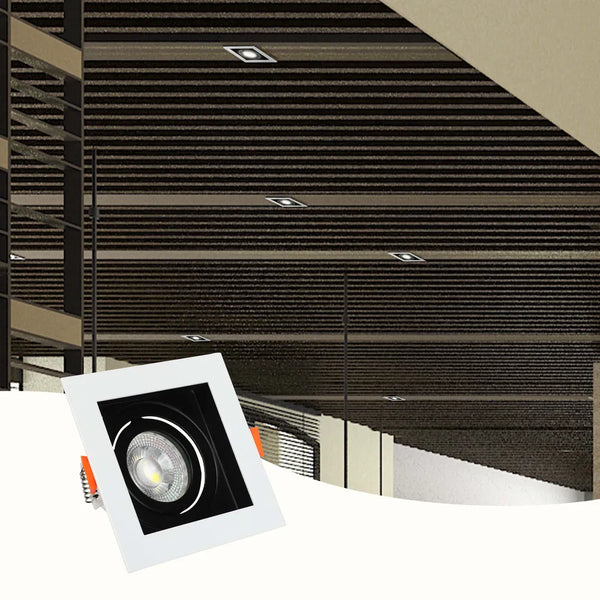 Luminaria empotrable GU10 elegante que realza una cocina moderna con decoración minimalista, proporcionando iluminación focalizada y un toque elegante.143-03440