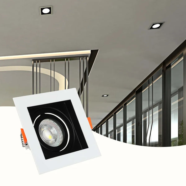 Luminaria empotrada moderna GU10 iluminando un salón elegante con una decoración elegante, mejorando la atmósfera con iluminación ajustable.143-03440