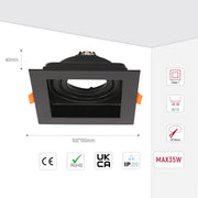 Tamaño y especificaciones técnicas del Valiant Tiltable Square GU10 Downlight-143-03442