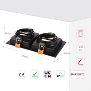 Tamaño y especificaciones técnicas del Downlight Cuadrado Inclinable Valiant GU10-143-03446