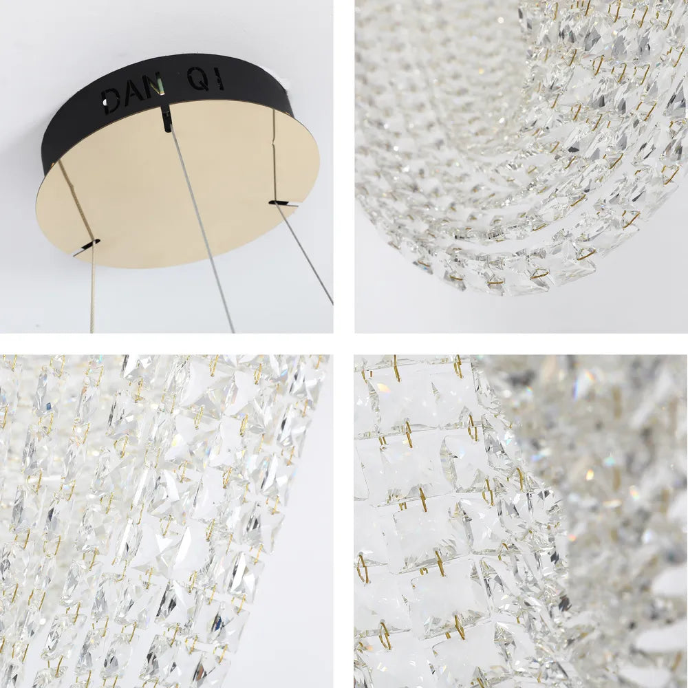 Plano cercano de la lámpara de araña LED Vortex Crystal Cascade 80W Gold-159-18344