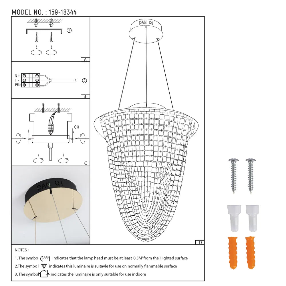 Manual de usuario para la lámpara colgante Vortex Crystal Cascade LED 80W Gold-159-18344
