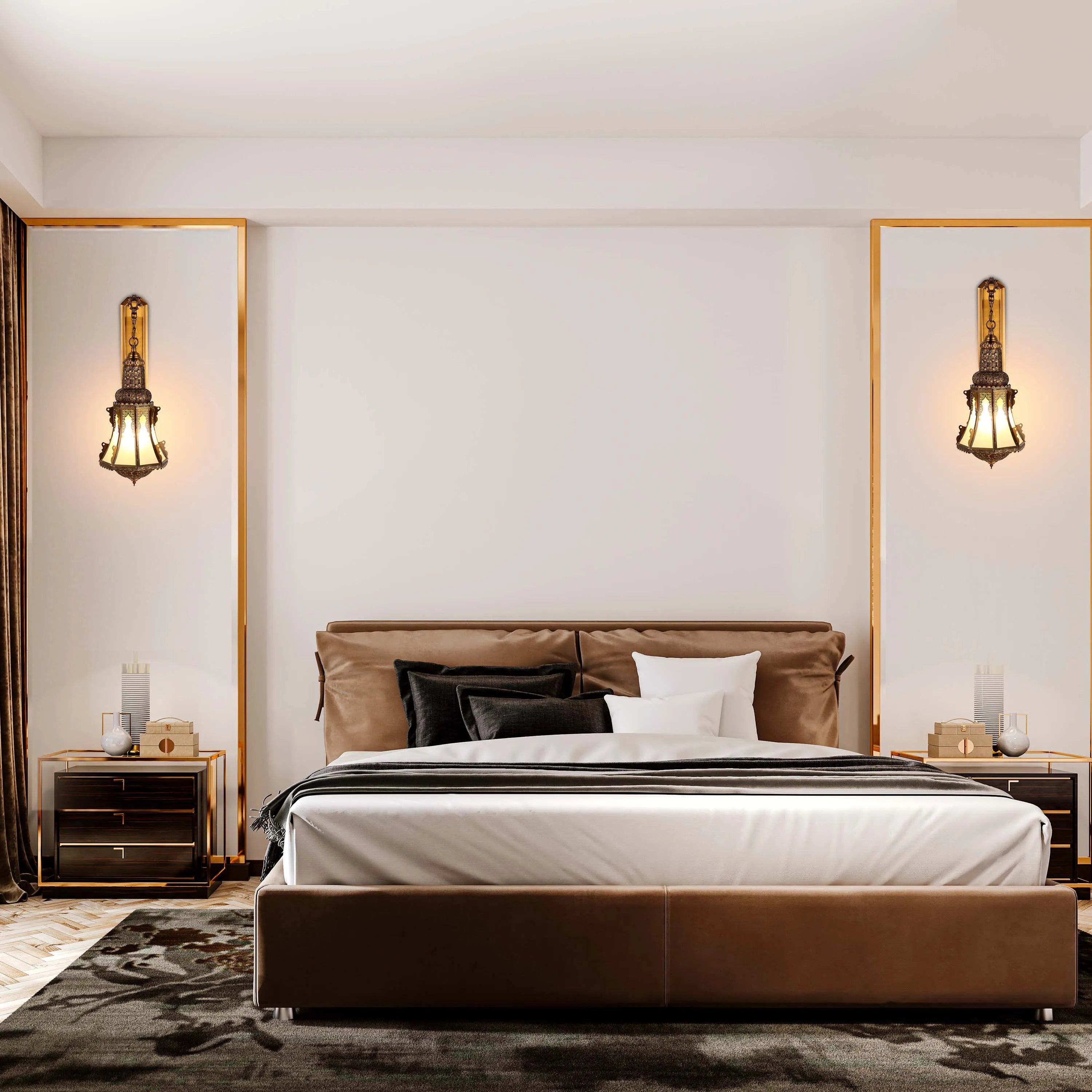 Lámpara de pared de vidrio antiguo con metal decorativo