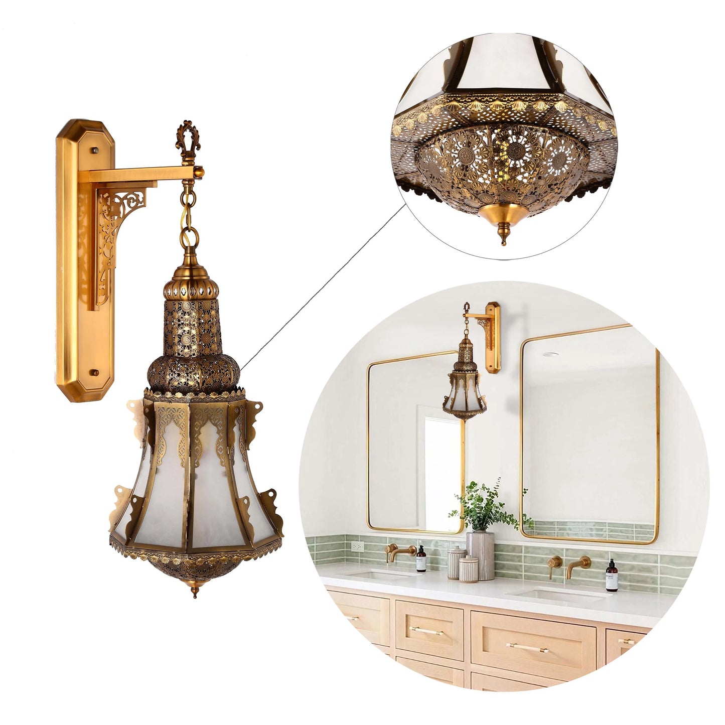 Lámpara de pared de vidrio antiguo con metal decorativo