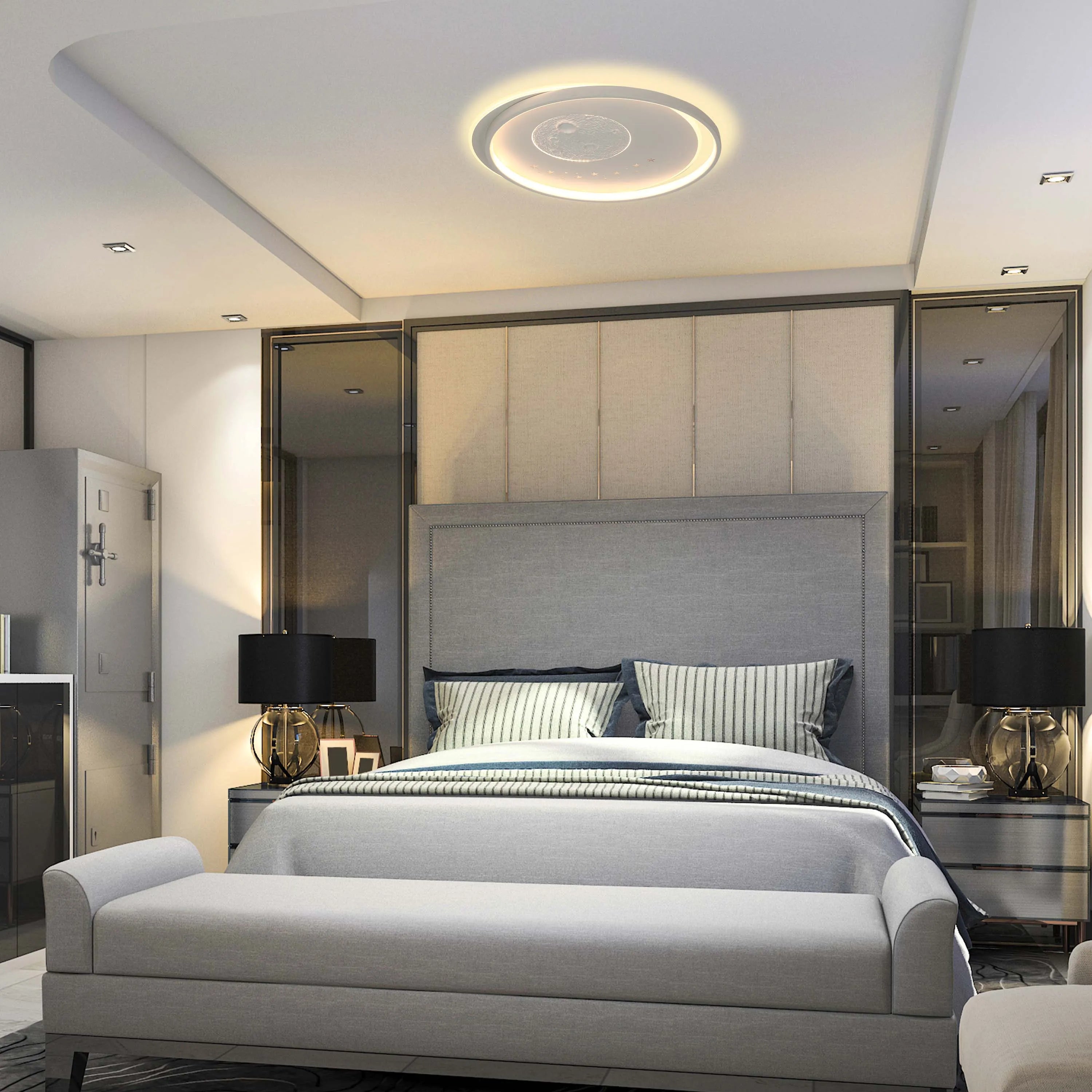 Lámpara de techo LED blanca empotrada (Diseños de flor, luna y estrellas)