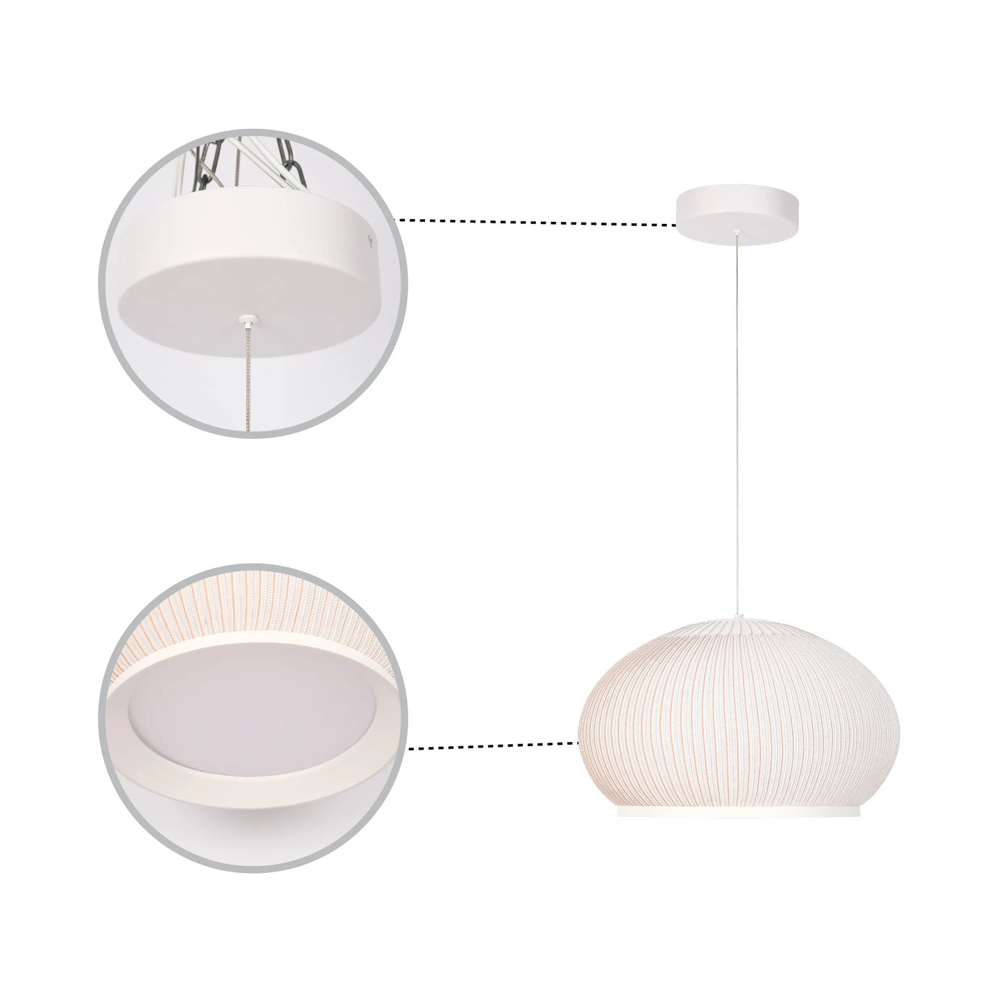 White Ribbed Knitted Fabric Pendant Light 470mm Diameter Ceiling Lamp 3000-6000K