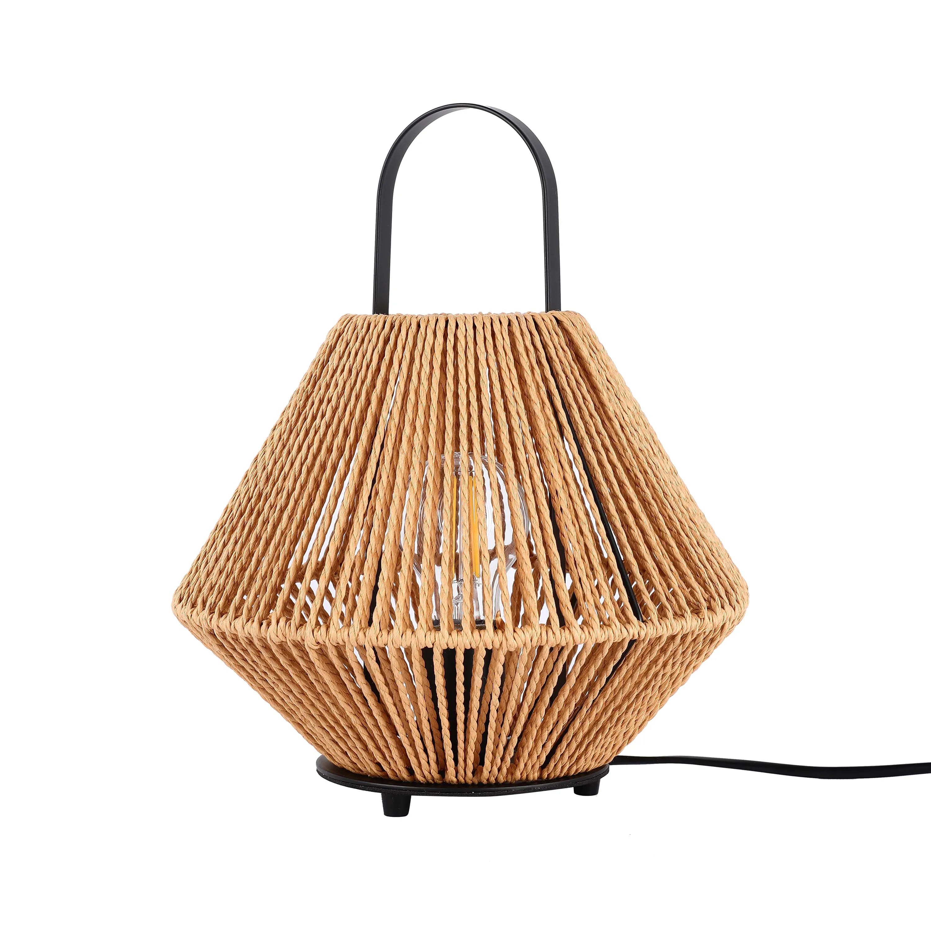 Lámpara de mesa de ratán tejido – Pantalla con patrón de diamante, bombilla E27, regulable, altura 310 mm